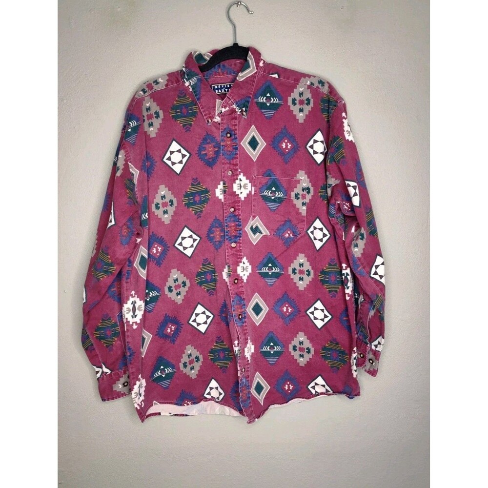 VTG review by Baxter mens button down size xl western cotton shirt burgundy red